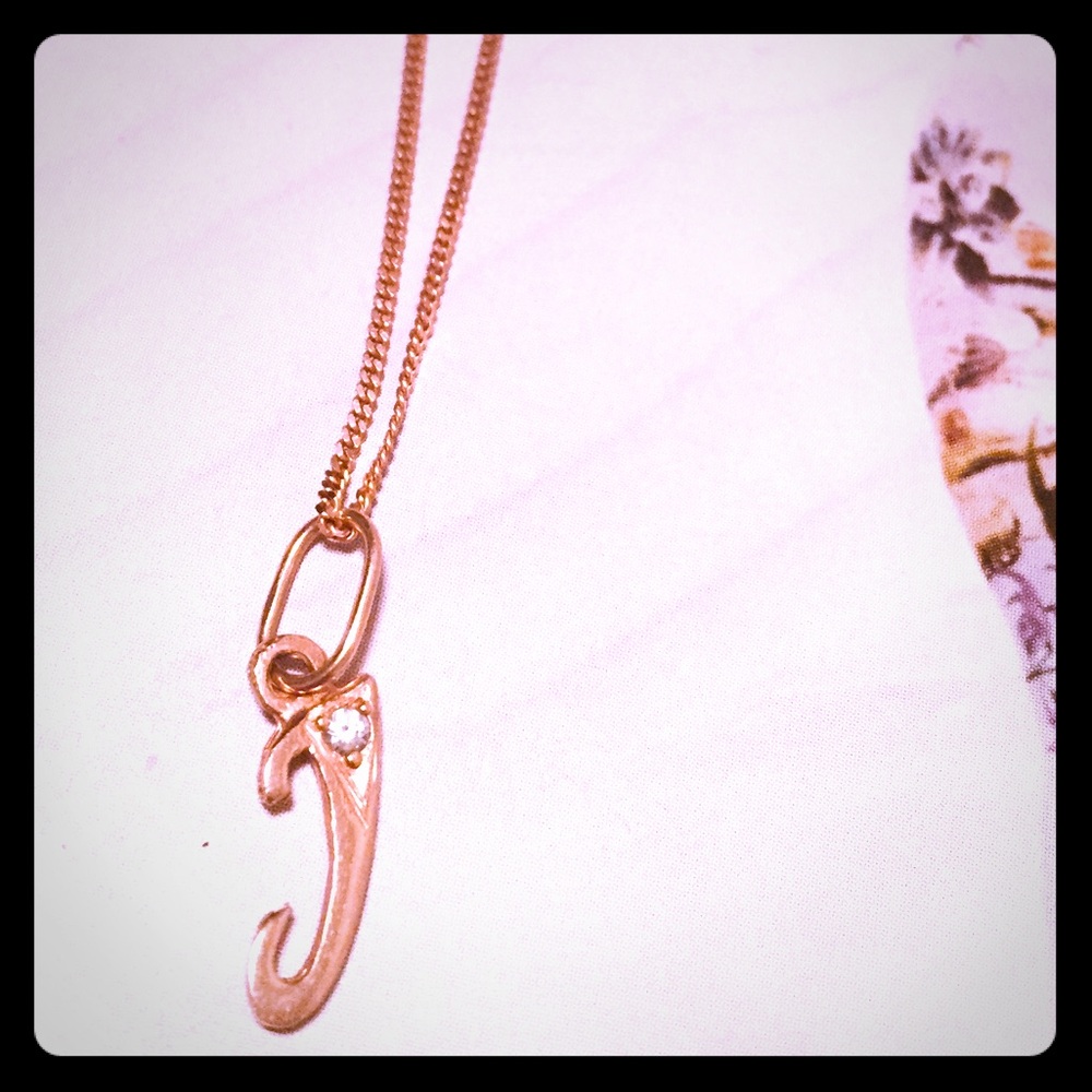 Rose Gold Necklace Letter Initial J Sparkle 14K